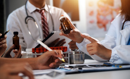 Group of professional medical doctor team meeting training medical in uniform working discussing and...
