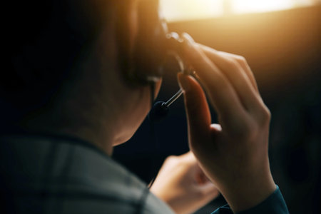 Call center, computer and business with woman in office for customer service, technical support and advice. Technology, contact us and communication with employee operator in help desk agencyの写真素材