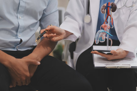 Urologists advise patients about prostate problems. Treatment of cancers of the urinary tract and male reproductive organs The concept of men's health problems Close-up picturesの写真素材