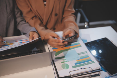 Business conference, marketing research, sales strategy analysis for business growth. and investment planning consulting. Accounting finance concept.の写真素材