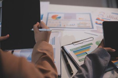 Business conference, marketing research, sales strategy analysis for business growth. and investment planning consulting. Accounting finance concept.の写真素材