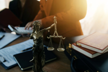 Mediation client meeting lawyer consulting government help, Businessman and Male lawyer or judge consult having team meeting with client, Law and Legal services concept.の写真素材