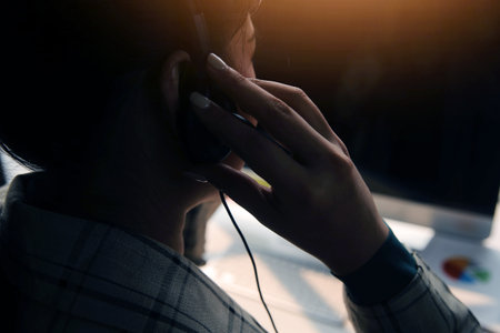 Call center, computer and business with woman in office for customer service, technical support and advice. Technology, contact us and communication with employee operator in help desk agencyの写真素材