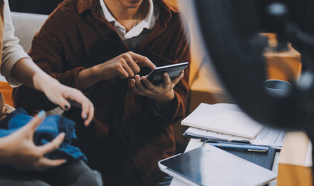 Small business owners couple entrepreneurs working with parcel, e-business, marketing, online shop,...