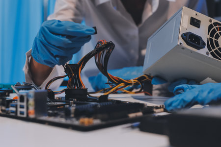 Electronics technician, electronic engineering electronic repair, electronics measuring and testing, repair and maintenance concepts.の写真素材
