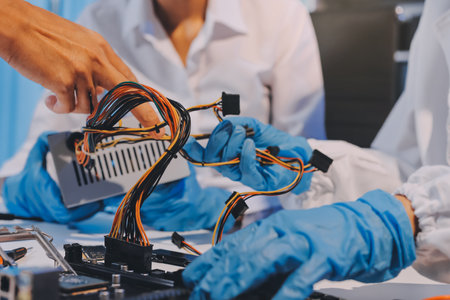 Electronics technician, electronic engineering electronic repair, electronics measuring and testing, repair and maintenance concepts.の写真素材