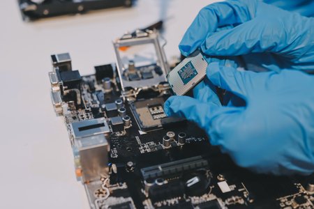 Electronics technician, electronic engineering electronic repair, electronics measuring and testing, repair and maintenance concepts.の写真素材