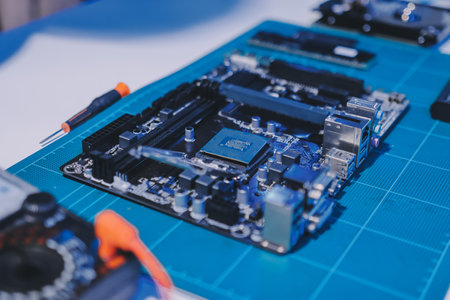 Electronics technician, electronic engineering electronic repair, electronics measuring and testing, repair and maintenance concepts.の写真素材