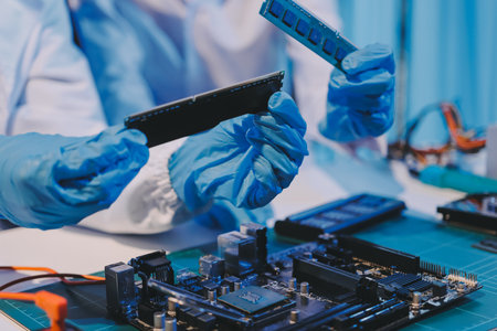 Electronics technician, electronic engineering electronic repair, electronics measuring and testing, repair and maintenance concepts.の写真素材