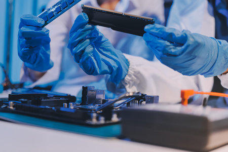 Electronics technician, electronic engineering electronic repair, electronics measuring and testing, repair and maintenance concepts.の写真素材