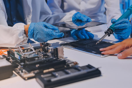 Electronics technician, electronic engineering electronic repair, electronics measuring and testing, repair and maintenance concepts.の写真素材
