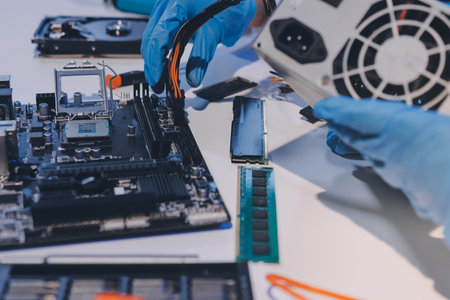 Electronics technician, electronic engineering electronic repair, electronics measuring and testing, repair and maintenance concepts.の写真素材