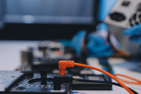 Electronics technician, electronic engineering electronic repair, electronics measuring and testing, repair and maintenance concepts.の写真素材