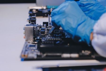 Electronics technician, electronic engineering electronic repair, electronics measuring and testing, repair and maintenance concepts.の写真素材