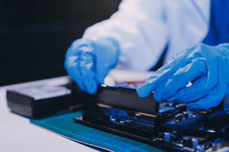 Electronics technician, electronic engineering electronic repair, electronics measuring and testing, repair and maintenance concepts.の写真素材