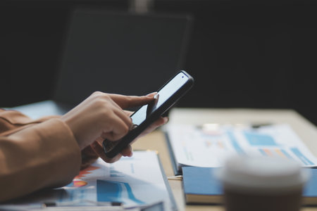 business documents businessman check legal document review Prepare documents or analysis reports, tax items, accounting documents, data contracts, office partner agreements.の写真素材