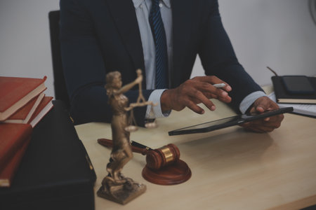 Law theme, gavel or mallet of the judge, lawyer enforcement officers, evidence-based cases taken...