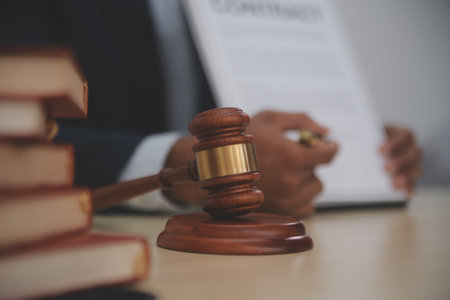 Law theme, gavel or mallet of the judge, lawyer enforcement officers, evidence-based cases taken...