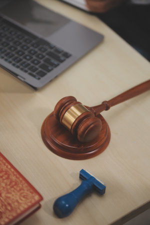 Law theme, gavel or mallet of the judge, lawyer enforcement officers, evidence-based cases taken...