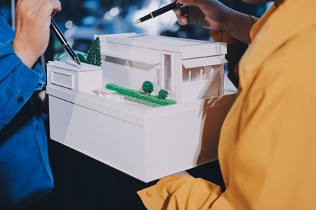 ESG environmental social governance display on laptop on eco-friendly company meeting with business people implementing environmental protection for clean and sustainable future ecology. Trailblazingの写真素材