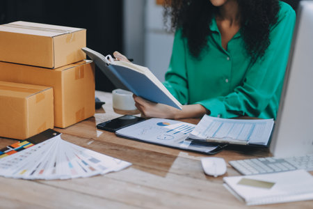 Portrait of Starting small businesses SME owners female entrepreneurs working on receipt box and...