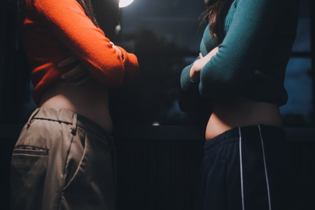 woman's hand holding belly fatの写真素材