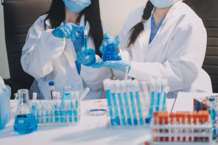 Microbiological research with a test tube and micropipette in close -upの写真素材