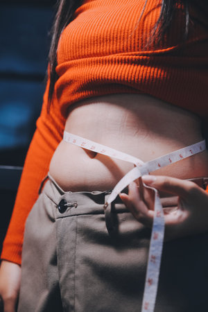 woman's hand holding belly fat