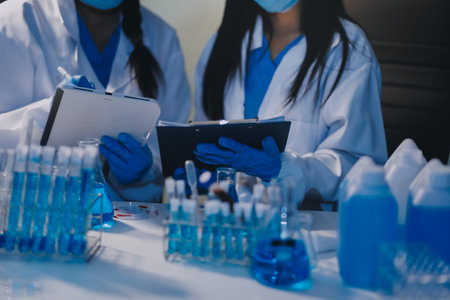 Microbiological research with a test tube and micropipette in close -upの写真素材