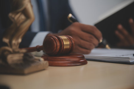 Law theme, gavel or mallet of the judge, lawyer enforcement officers, evidence-based cases taken...