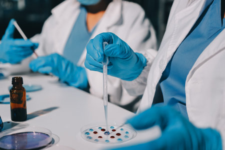Researchers working in the clinical laboratoryの写真素材