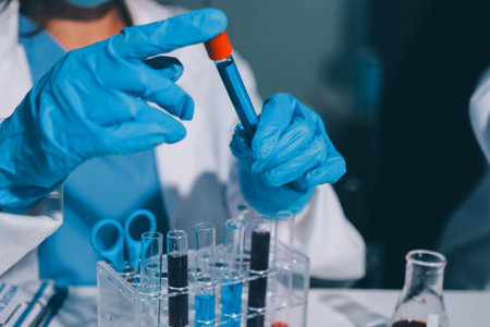 Researchers working in the clinical laboratoryの写真素材