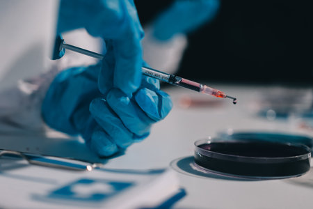 Researchers working in the clinical laboratoryの写真素材