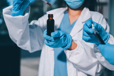 Researchers working in the clinical laboratoryの写真素材