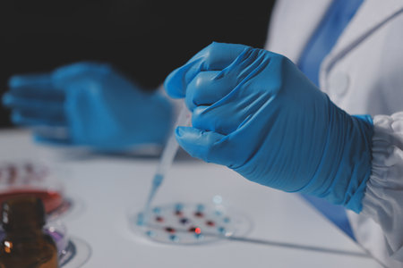 Researchers working in the clinical laboratoryの写真素材