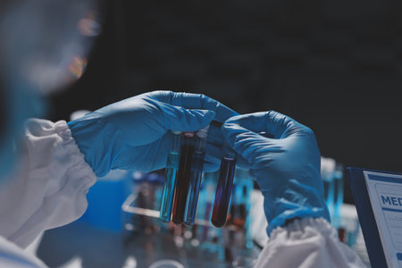 Researchers working in the clinical laboratoryの写真素材