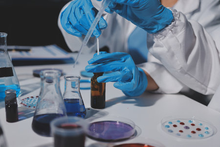 Researchers working in the clinical laboratoryの写真素材