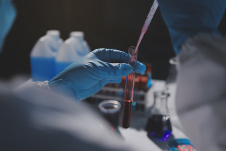 Researchers working in the clinical laboratoryの写真素材