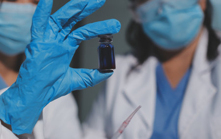 Researchers working in the clinical laboratoryの写真素材