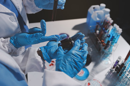 Researchers working in the clinical laboratoryの写真素材