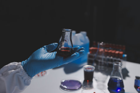 Researchers working in the clinical laboratoryの写真素材