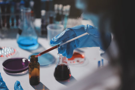 Researchers working in the clinical laboratoryの写真素材