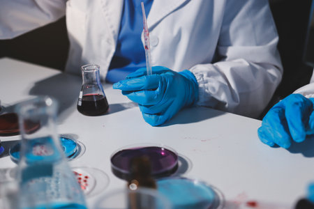 Researchers working in the clinical laboratoryの写真素材