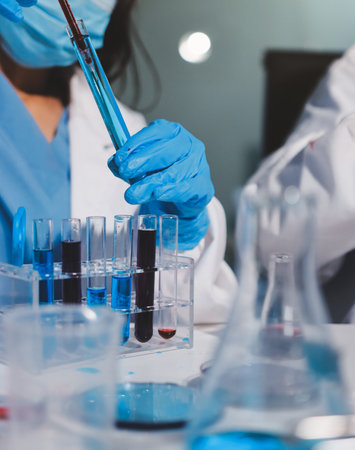 Researchers working in the clinical laboratoryの写真素材