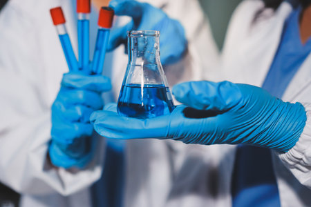Researchers working in the clinical laboratoryの写真素材