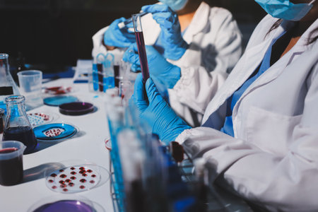 Researchers working in the clinical laboratoryの写真素材