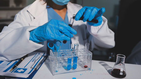 Researchers working in the clinical laboratoryの写真素材