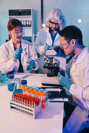 Chemists in a lab testing and analyzing formulas for quality and effectiveness.の写真素材