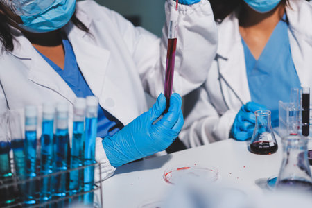 Researchers working in the clinical laboratoryの写真素材