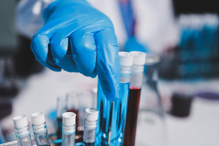 Researchers working in the clinical laboratoryの写真素材